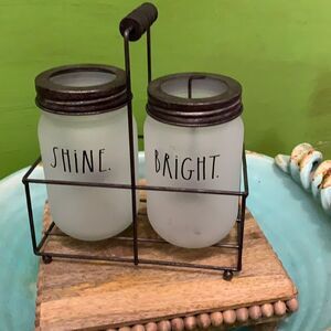 Rae Dunn shine bright candle holders with caddy